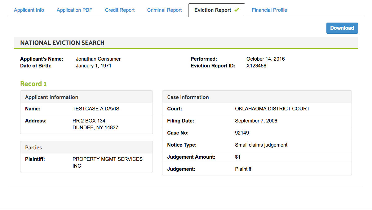 Sample Eviction Report